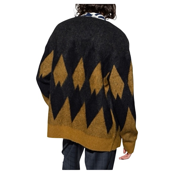 ALL SAINTS Sigurd Diamond-Pattern Wool-Blend Cardigan in “Mocha Brown” - Picture 6 of 13